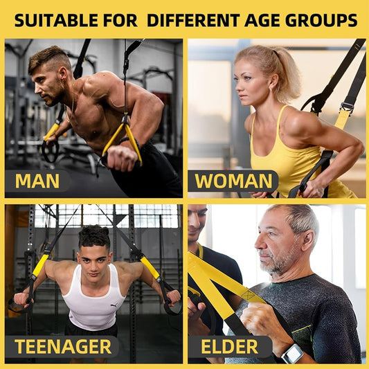Suspension Resistance Band Trainer (TRX Style) – Adjustable Pull Rope System with 6PCS Set for Full Body Workout