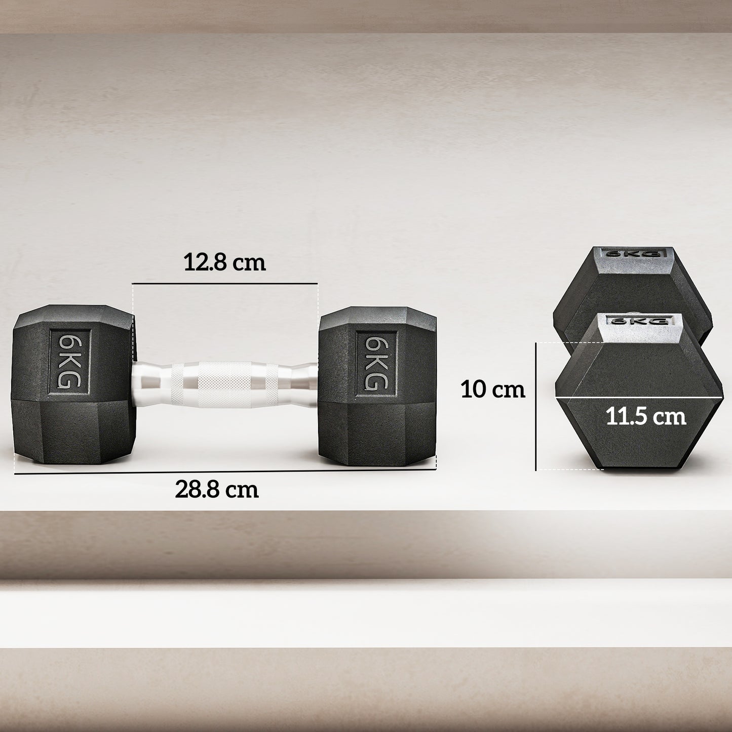 12kg Hex Dumbbell Set (2x6kg) – Rubber Coated Weights for Home Gym Strength Training