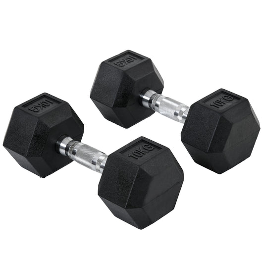 2x10kg Rubber Hex Dumbbells Set for Home Gym Strength Training