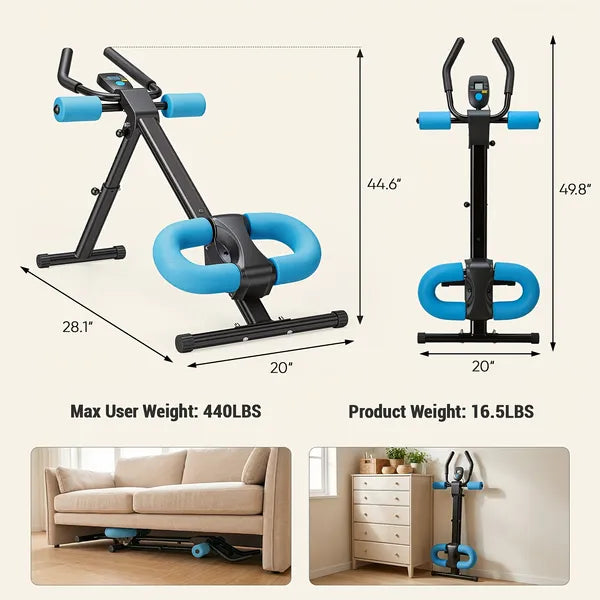 Adjustable Ab Machine Trainer – Foldable Core Workout Equipment with LCD Display, 440LBS Capacity