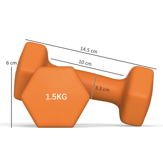2x1.5kg Hex Dumbbells Set with Non-Slip Grip for Home Workouts