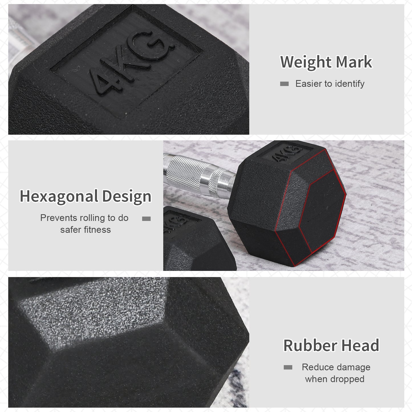 2x4kg Rubber Hex Dumbbells Set for Home Gym Strength Training