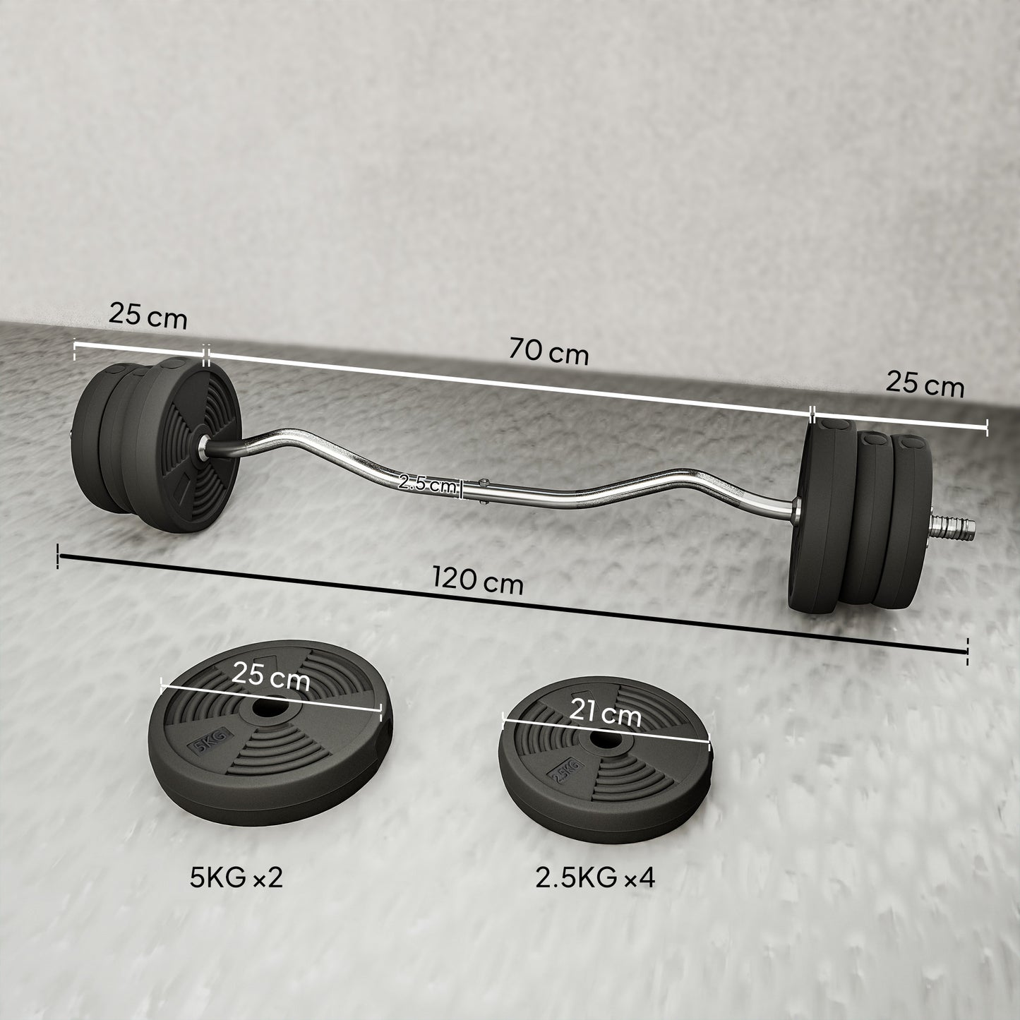 25kg Adjustable Barbell Set with Curl Bar for Home Gym Strength Training