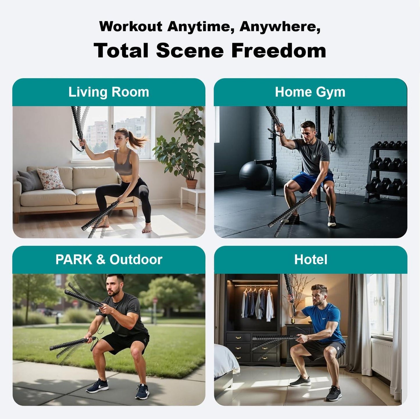 Cordless Battle Ropes with Non-Slip Handles – Home Gym Fitness Equipment for HIIT & Cardio Training