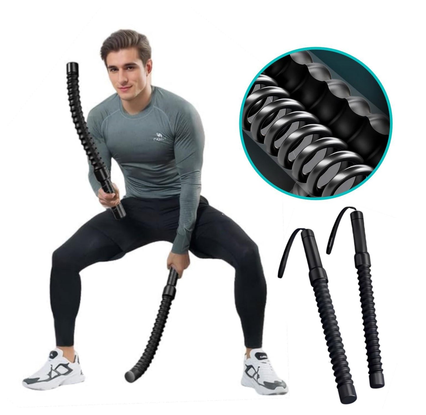 Cordless Battle Ropes with Non-Slip Handles – Home Gym Fitness Equipment for HIIT & Cardio Training