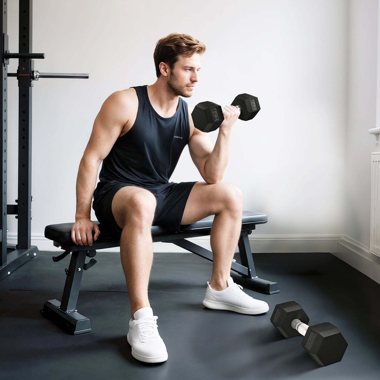 12kg Hex Dumbbell Set (2x6kg) – Rubber Coated Weights for Home Gym Strength Training